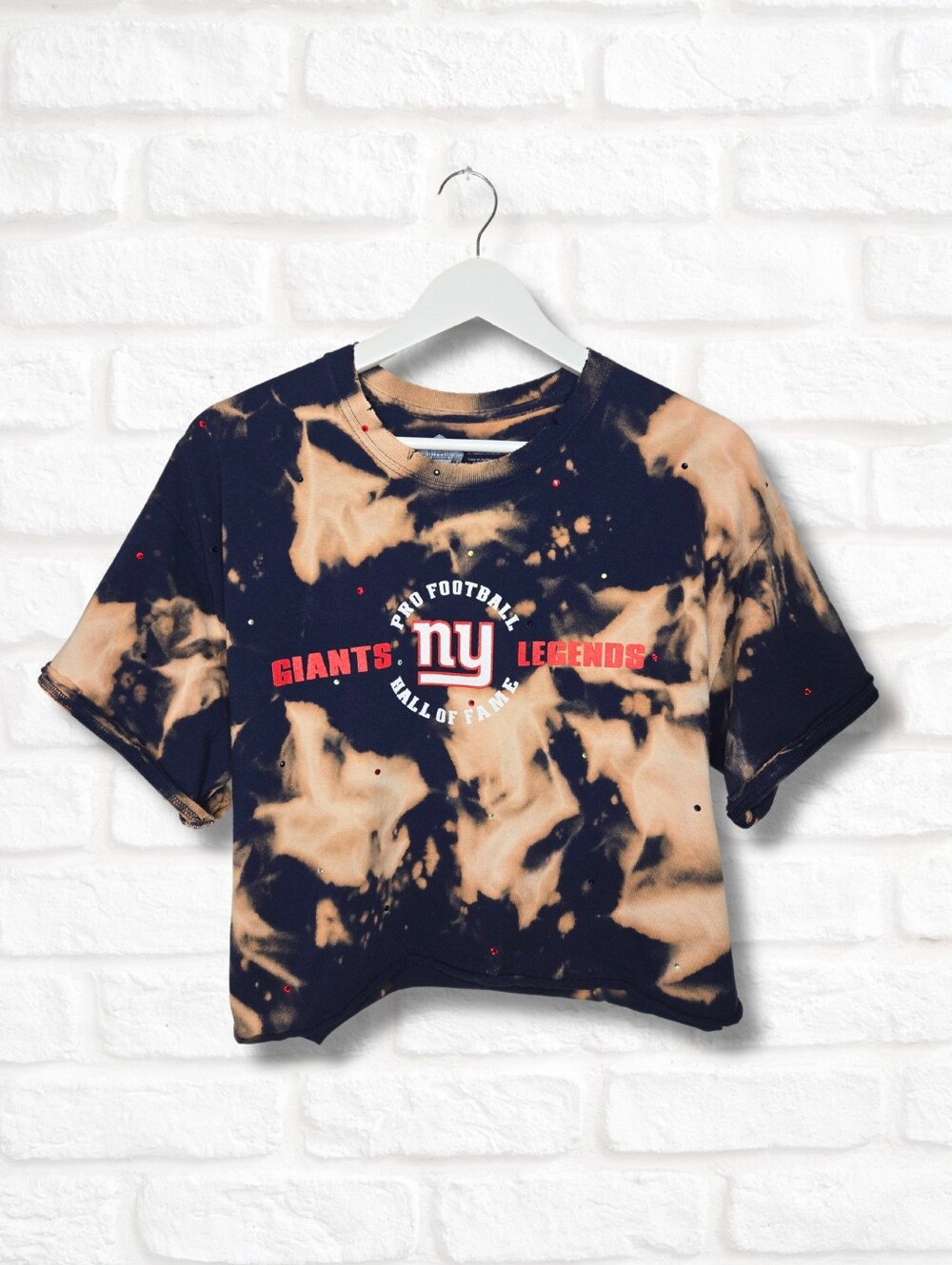 New York Giants Crop Top W/Rhinestones